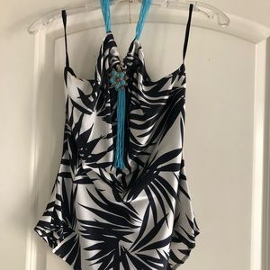 Mary.L Couture. Silk halter with beaded necklace and broach